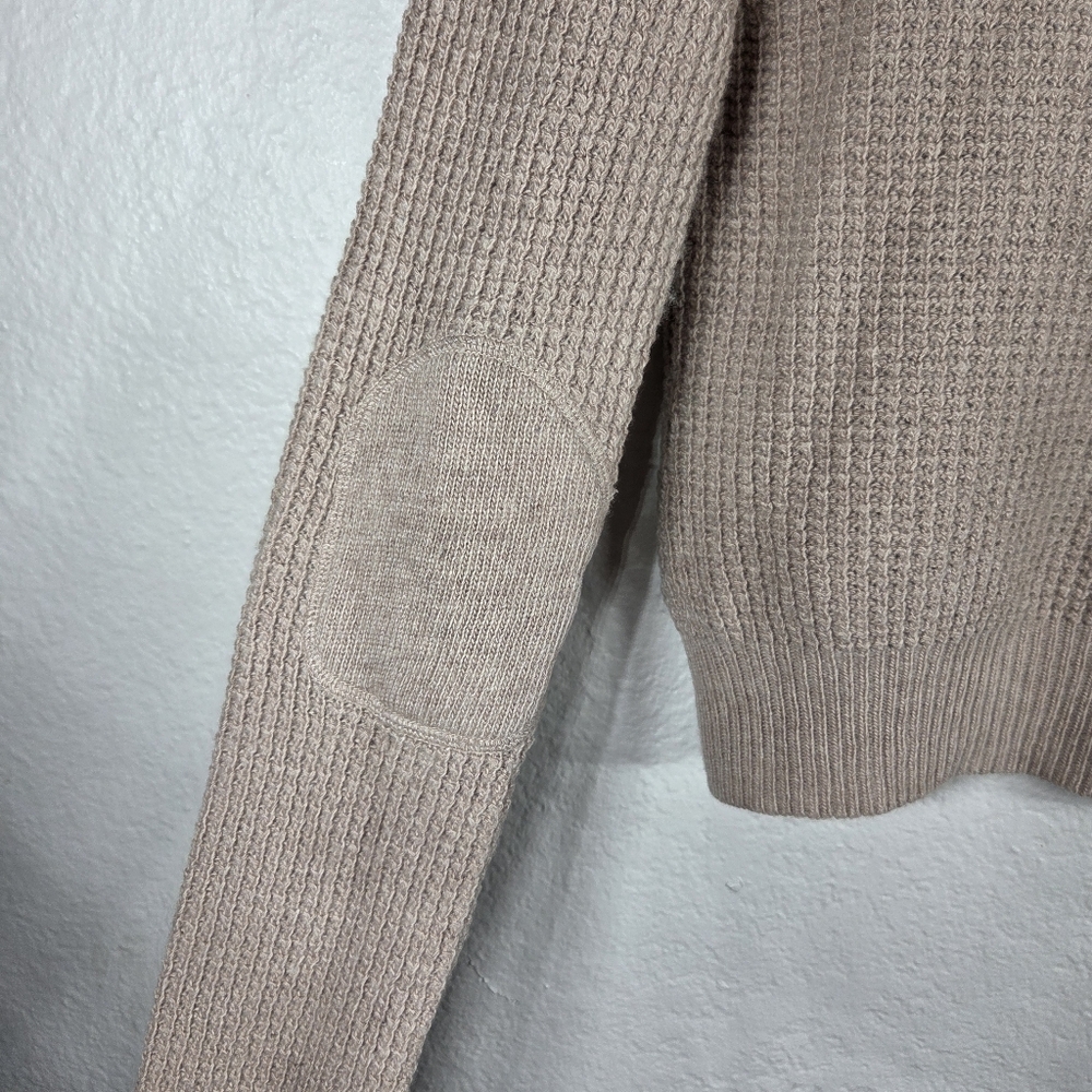 BCBG Maxazria Tan Waffle Knit Sweater M Long Sleeve Cropped Wool Cashmere - Picture 12 of 16